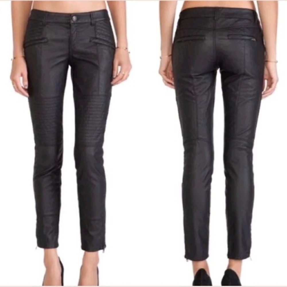 Free People Black Vegan Leather Moto Biker Ankle Pants Size 12